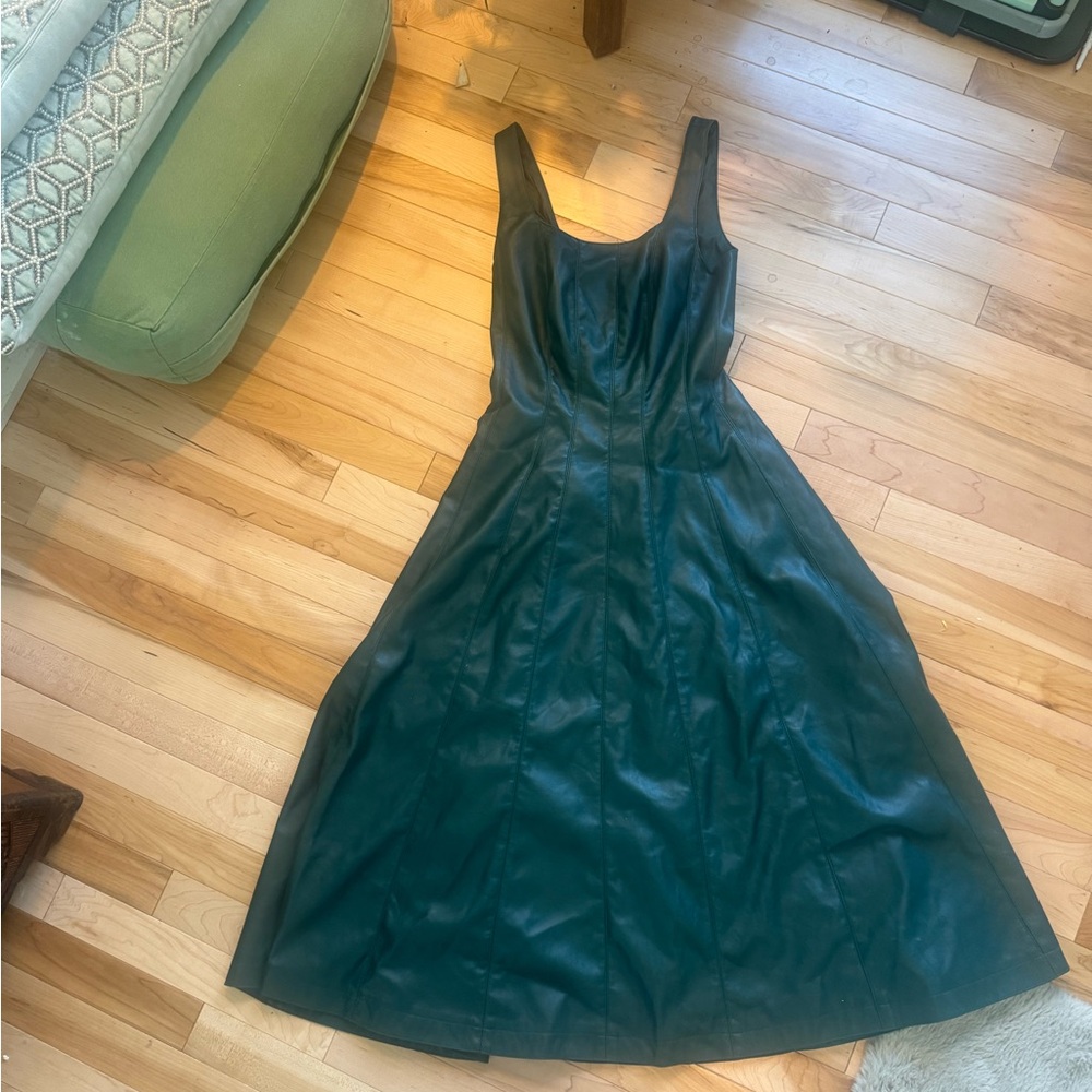 Avec Les Filles Green Faux Leather Midi Dress